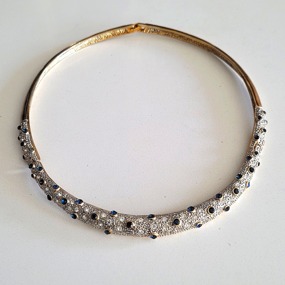 Vintage Sapphire Pavé Rhinestone Collar Choker Necklace